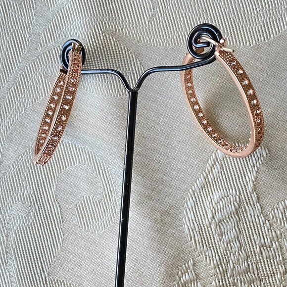 FAC Rose Gold Cubic Zirconia Hoop Earrings NWT - Picture 4 of 9